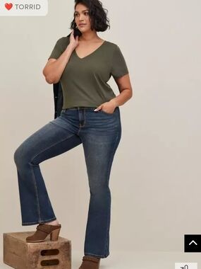 Torrid Dark Wash Bootcut Jeans - Olive Top